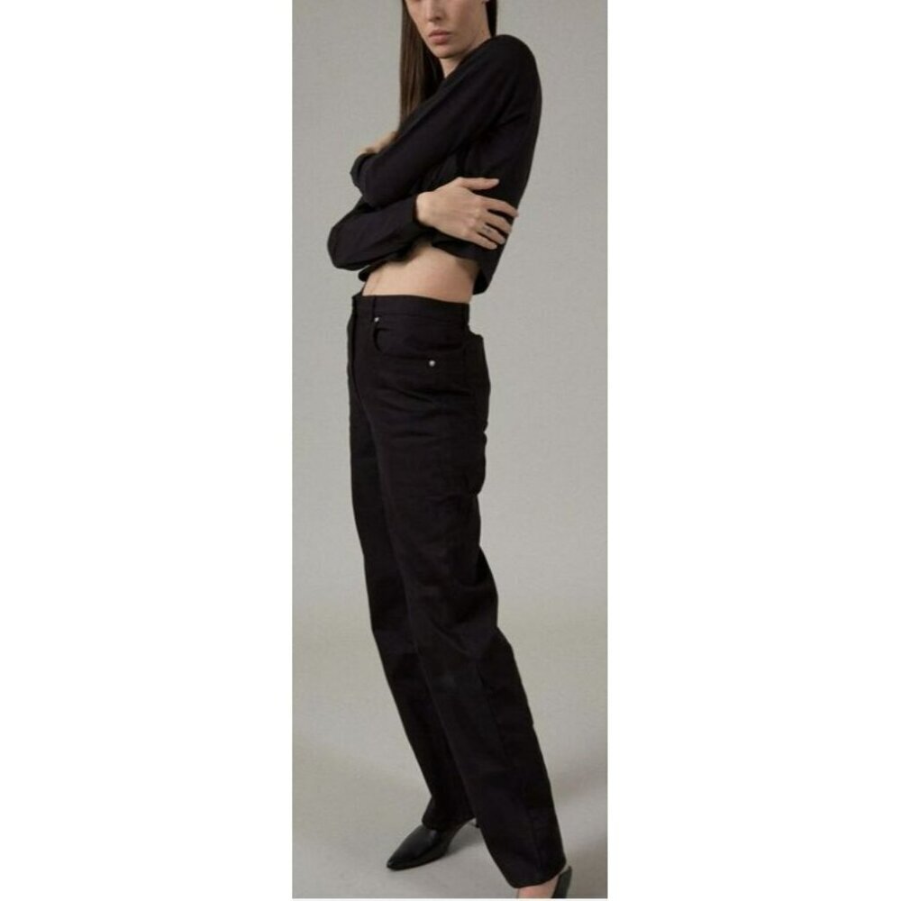 Thakoon Elastic Waist Size 4 Black Denim Straight Leg NEW